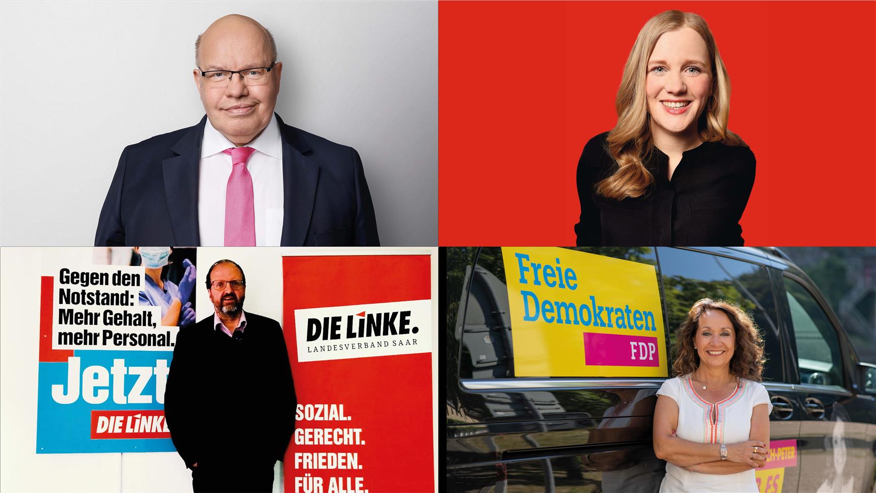 Peter Altmaier, Bundesminister für Wirtschaft und Energie, Josephine Ortleb, parlamentarische Geschäftsführerin der SPD-Bundestagsfraktion, Thomas Lutze, Vorsitzender des Landesverbandes der Linken im Saarland sowie Angelika  Hießerich-Peter, stellvertretende Landesvorsitzende der FDP im Saarland